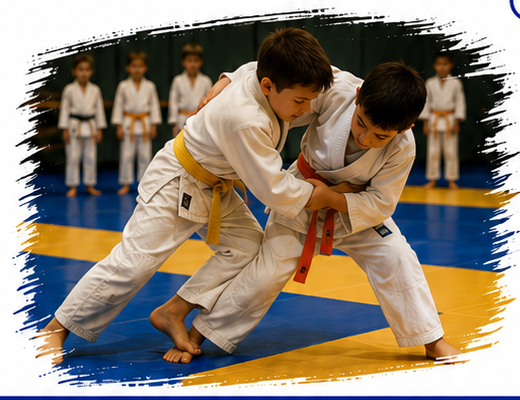 Deux jeunes judokas s'entraînent sur le tatami